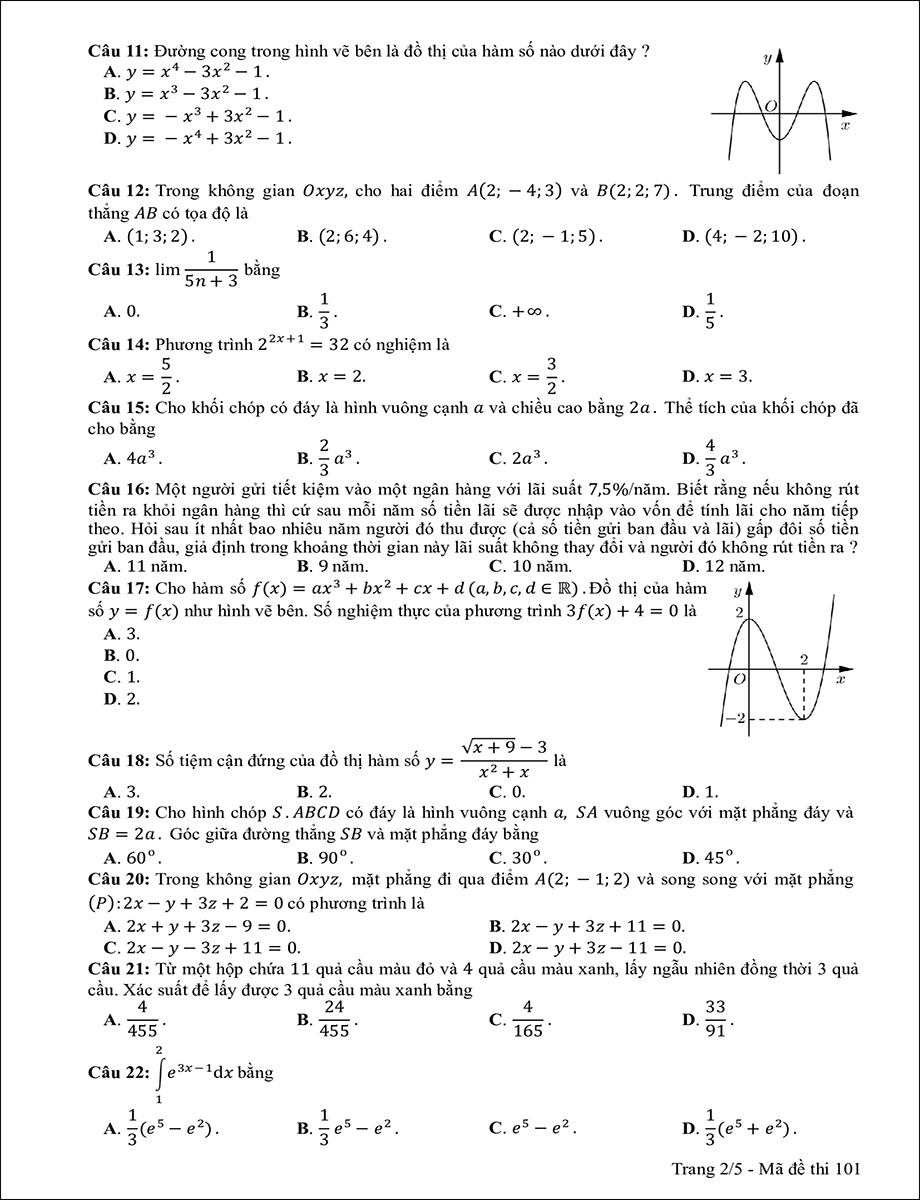 Mã đề 101 (trang 2)
